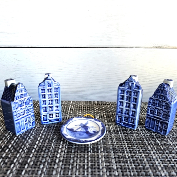 Vintage Delft Windmill Miniature Plate 3" Holland W7 2 sets S&P shakers - Picture 9 of 14